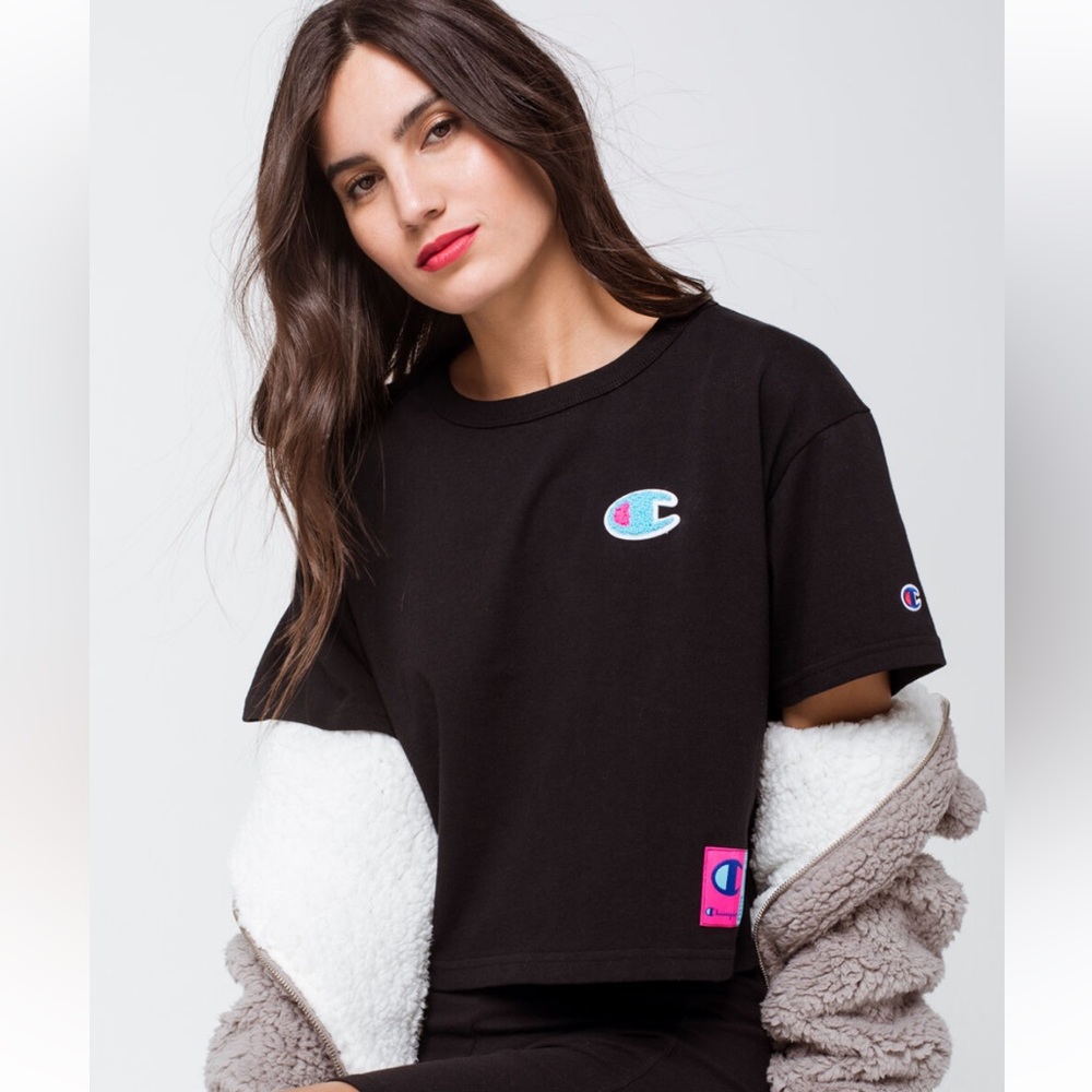 CHAMPION Heritage Black Womens Crop Tee reverse weave